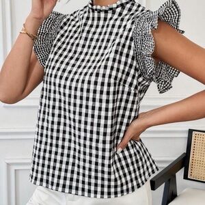 SHEIN Black and White Gingham Blouse